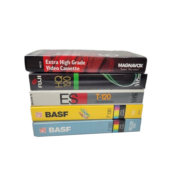Mixed Lot of 5 Blank VHS Tapes Individually SEALED Sony BASF Fuji Magnavox NEW - Picture 1 of 3
